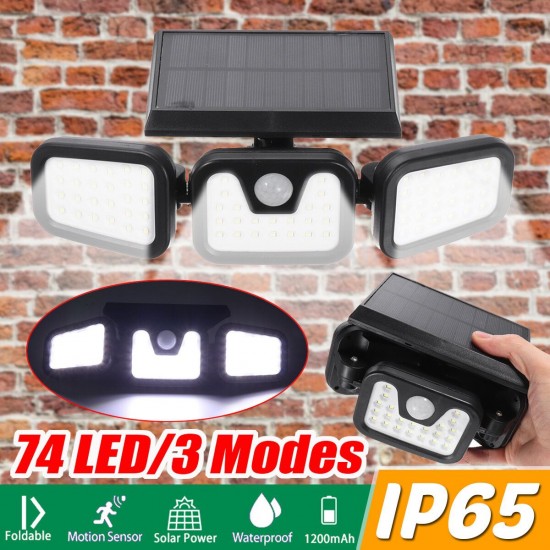 74LED Waterproof Solar Power PIR Motion Sensor Wall Light Outdoor Garden Lamp