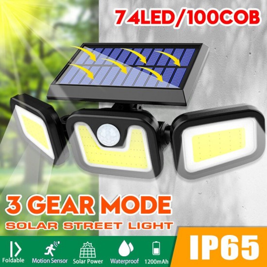 74LED/100COB 3 Modes Solar Wall Light Triple Head Outdoor Sensor Light 74LED/100COB 3 Modes Solar Wall Light Triple Head Outdoor Sensor Light