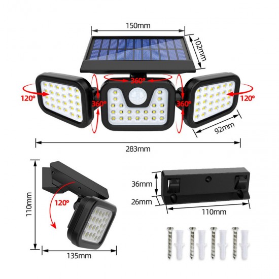 74LED/100COB Solar Street Wall Light PIR Motion Sensor Waterproof Garden Spotlight Lamp 74LED/100COB Solar Street Wall Light PIR Motion Sensor Waterproof Garden Spotlight Lamp