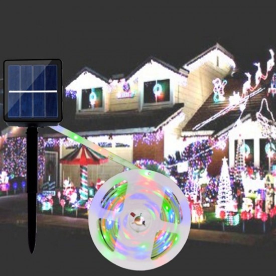 0.7W Solar Powered SMD2835 8 Modes RGB Warm White Waterproof LED Holiday Strip Light DC2V