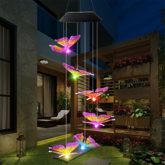 Color Changing LED Solar Light Outdoor Hummingbird Wind Chime Lamp Yard Garden Decor