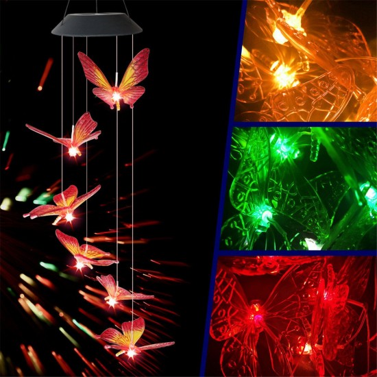 Color Changing LED Solar Light Outdoor Hummingbird Wind Chime Lamp Yard Garden Decor