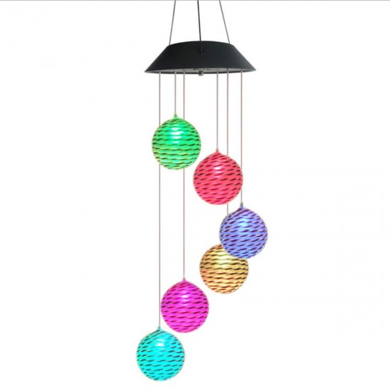 Color Changing Solar LED Rattan Balls Hanging Spiral String Wind Chimes Lamp Light