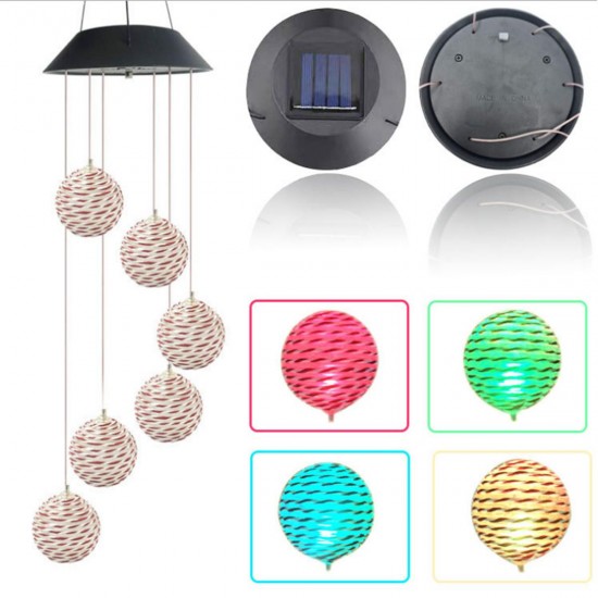 Color Changing Solar LED Rattan Balls Hanging Spiral String Wind Chimes Lamp Light Color Changing Solar LED Rattan Balls Hanging Spiral String Wind Chimes Lamp Light