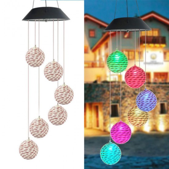 Color Changing Solar LED Rattan Balls Hanging Spiral String Wind Chimes Lamp Light Color Changing Solar LED Rattan Balls Hanging Spiral String Wind Chimes Lamp Light