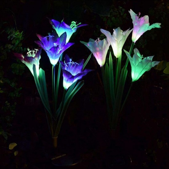 Colorful 4 LED Waterproof Solar Powered Lily Flower Garden Lawn Light Waterproof IP65 Lamp