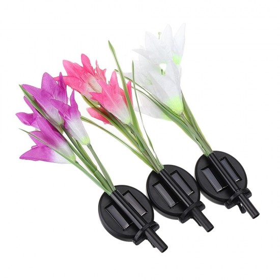 Colorful 4 LED Waterproof Solar Powered Lily Flower Garden Lawn Light Waterproof IP65 Lamp