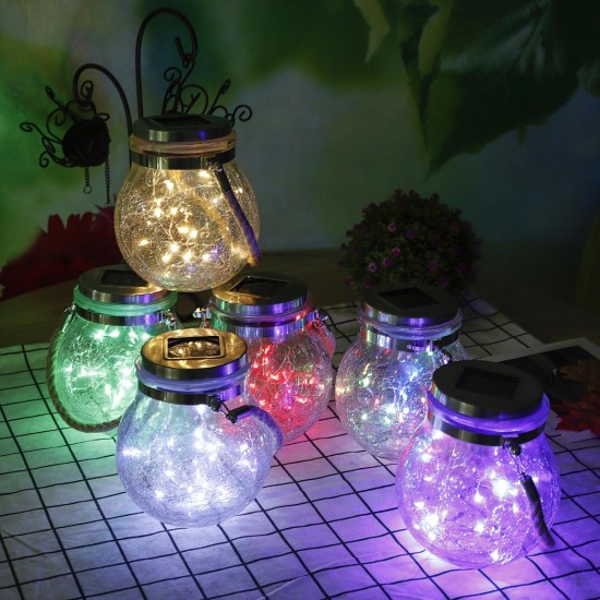 Hanging Solar Powered Crackle Glass Jar Lamp Lantern String Fairy Light Romantic Indoor Outdoor Decoration