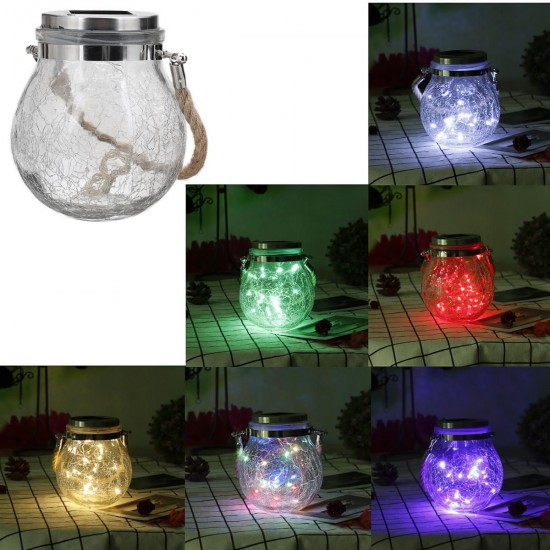 Hanging Solar Powered Crackle Glass Jar Lamp Lantern String Fairy Light Romantic Indoor Outdoor Decoration