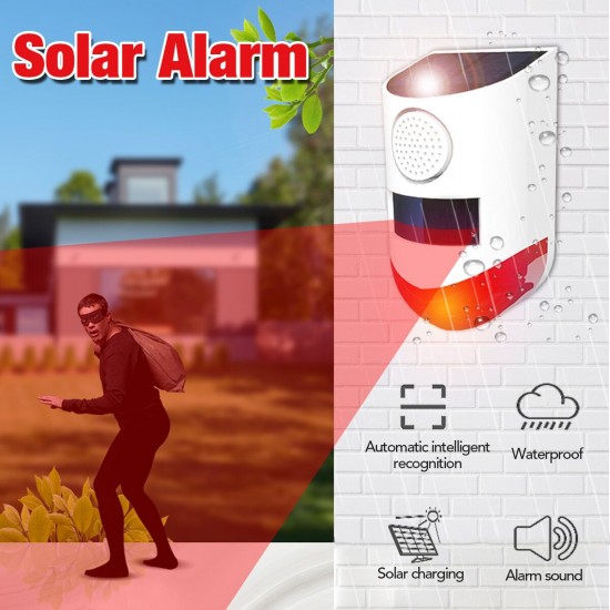 Intelligent Motion Sensor LED Solar Alarm Light Waterproof Outdoor System Sound Security Wall Lamp