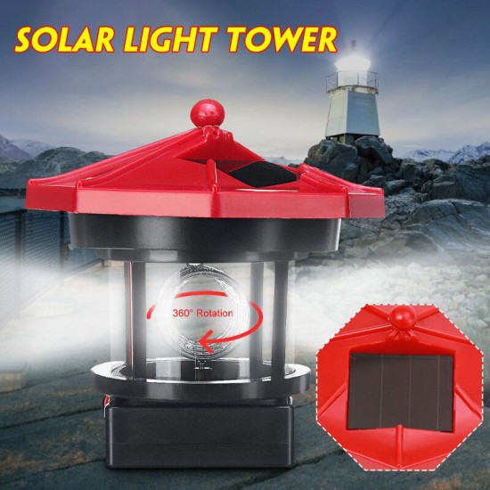 LED Rotating Lighthouse Solar Light Tower Top Garden Yard Lawn Lamp Outdoor Landscape Lighting