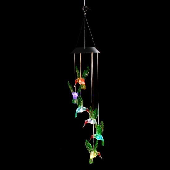 LED Solar Light Waterproof Outdoor Hanging Colorful Hummingbird Bell Light Wind Chimes Lamp Decor