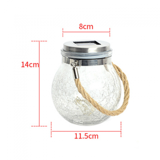 LED Solar Power Crackle Ball-shaped Mason Jar Copper Wire Hanging Lights for Outdoor Patio Tree Decor