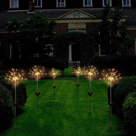 Solar Powered Warm White 90 LED Firework Starburst Landscape Lawn Light for Outdoor Garden