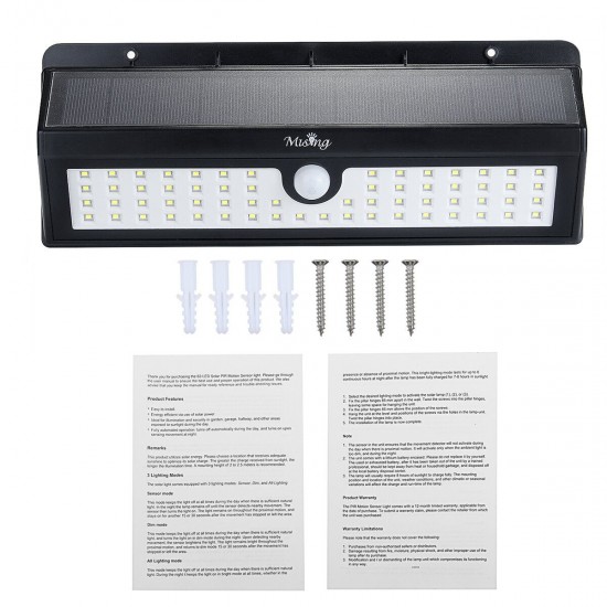 900LM 62 LED Garden Light LED Solar Light Outdoor PIR Human Body Motion Sensor Waterproof IP65 Emergency Wall Lamp 8W