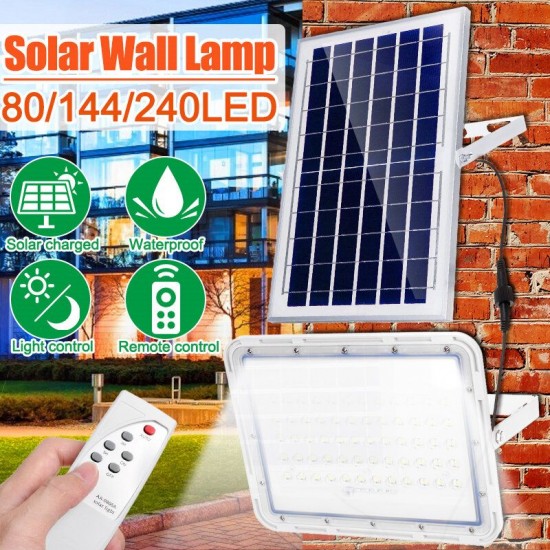 Outdoor 80/144/240LED Solar Flood Light Waterproof Garden Street Wall Lamp + Remote Control