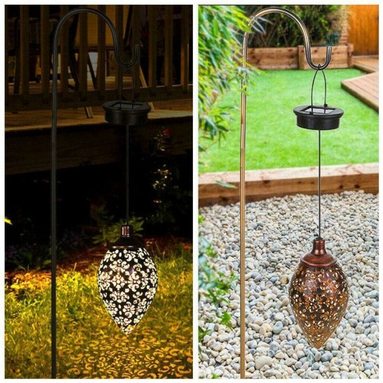 Outdoor LED Solar Lantern Hanging Light Waterproof Retro Yard Patio Garden Lamp