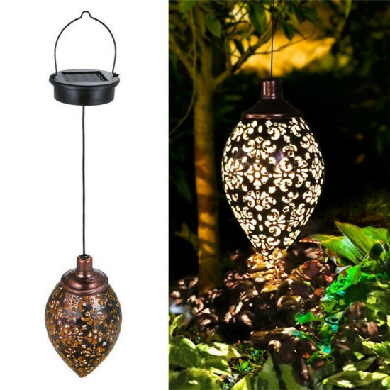 Outdoor LED Solar Lantern Hanging Light Waterproof Retro Yard Patio Garden Lamp
