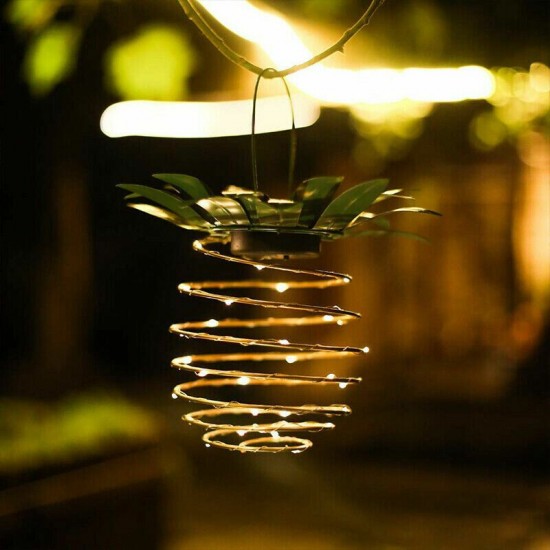 Pineapple LED Solar Light Waterproof Hanging Lantern Metal Warm White Garden Decorative Outdoor Lamp