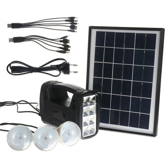 Solar Panel Generator System Portable Home Kit with 3PCS 3W LED Light Bulb USB Charger Camping Lamp