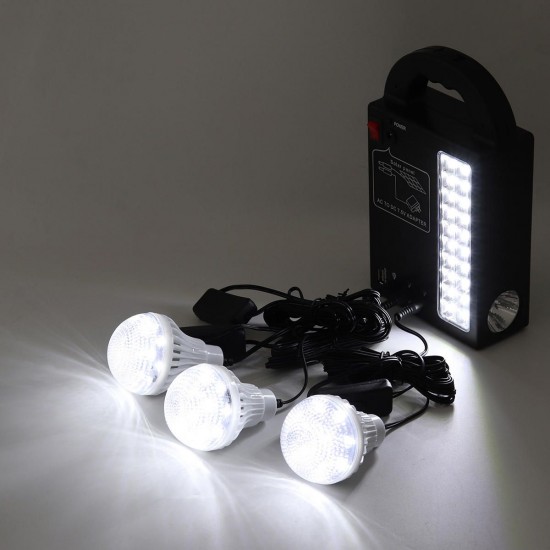 Solar Panel Power System USB Charger Generator + Headlamp +3 LED Bulb Light