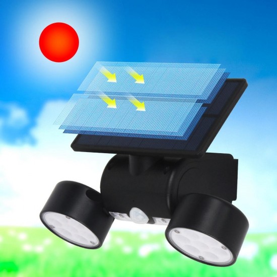 Solar Power 30 LED Rotatable Dual Head PIR Motion Sensor Wall Light Waterproof Outdoor Security Lamp