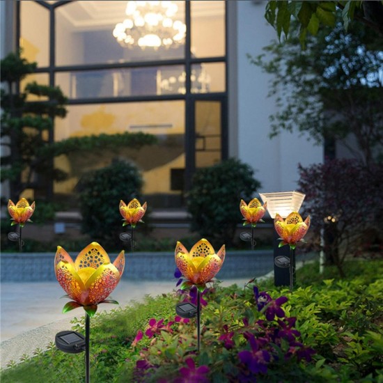 Solar Power Flower Light Outdoor Yard Warm White Stake Landscape Decor Lamp