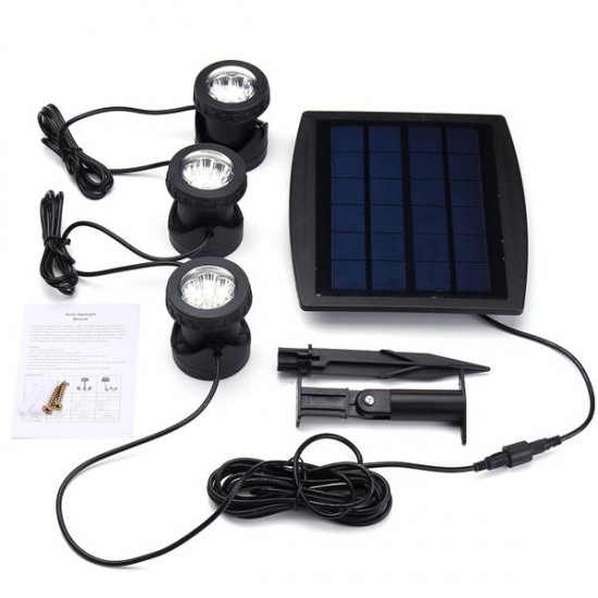 Solar Powered 3 Underwater Spotlights Waterproof IP68 LED Outdoor Garden Pool Pond Landscape Lights