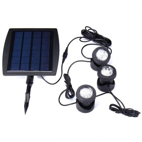 Solar Powered 3 Underwater Spotlights Waterproof IP68 LED Outdoor Garden Pool Pond Landscape Lights