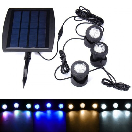 Solar Powered 3 Underwater Spotlights Waterproof IP68 LED Outdoor Garden Pool Pond Landscape Lights