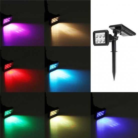 Solar Powered 5W 6 LED Lawn Lamp Colorful Spotlight Waterproof Outdoor Security Path Split Garden Light