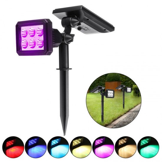 Solar Powered 5W 6 LED Lawn Lamp Colorful Spotlight Waterproof Outdoor Security Path Split Garden Light