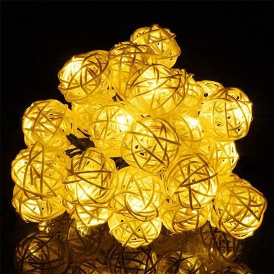 Solar Powered 6.5M 30 LED Rattan Balls Fairy String Lights Warm White/Multicolor Christmas Holiday Outdoor Waterproof Patio Garland Decorations Lights