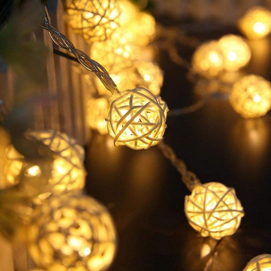 Solar Powered 6.5M 30 LED Rattan Balls Fairy String Lights Warm White/Multicolor Christmas Holiday Outdoor Waterproof Patio Garland Decorations Lights