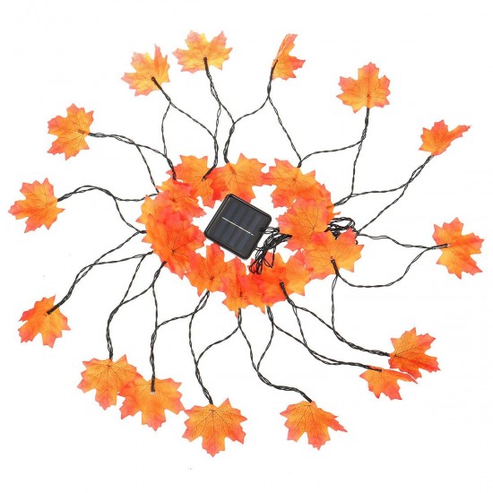 Solar Powered 6.5M 30LED Fall Maple Leaves Garland Fairy Light Outdoor Garden Lawn Lamp