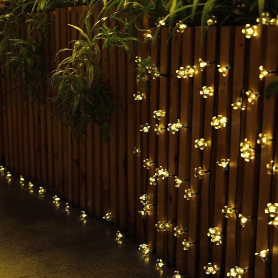 Solar Powered 7M LED Sakura Flower String Light Long Bright + Single Mode/7 Modes Outdoor Garden Blossom Lamp Solar Powered 7M LED Sakura Flower String Light Long Bright + Single Mode/7 Modes Outdoor Garden Blossom Lamp