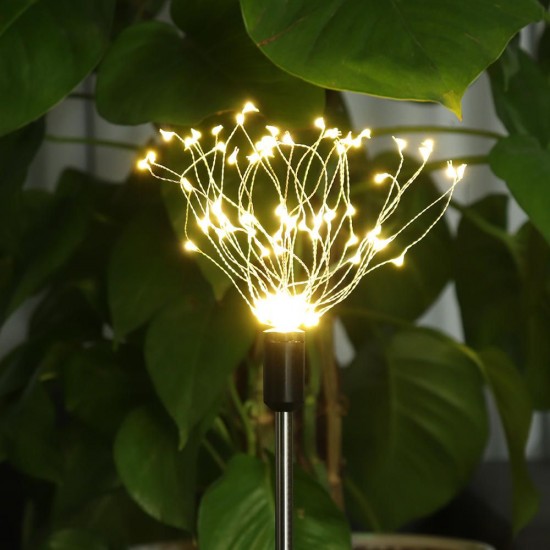 Solar Powered 8 Modes Warm White Sliver Wire Starburst Firework 90LED String Light for Christmas Wedding Garden