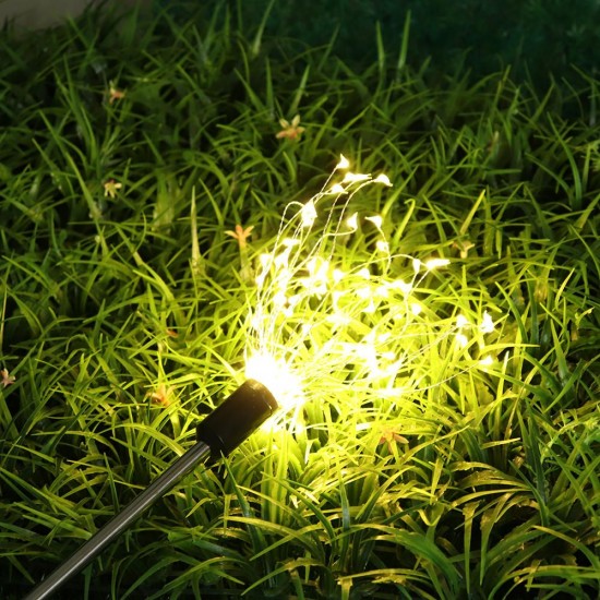 Solar Powered 8 Modes Warm White Sliver Wire Starburst Firework 90LED String Light for Christmas Wedding Garden