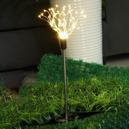 Solar Powered 8 Modes Warm White Sliver Wire Starburst Firework 90LED String Light for Christmas Wedding Garden