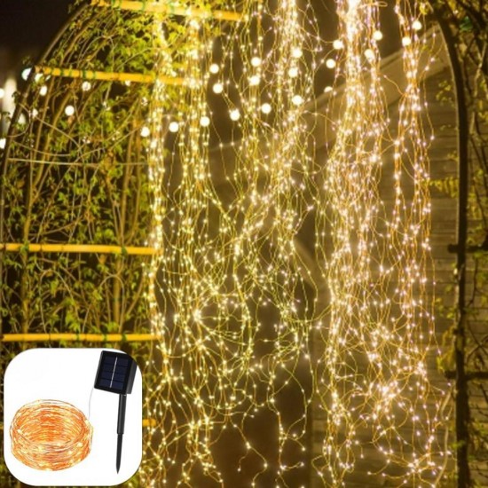 Solar Powered 8 Modes Waterpoof Warm White 200LED Tree Vine Copper Wire String Fairy Holiday Christmas Tree Decorations Lights
