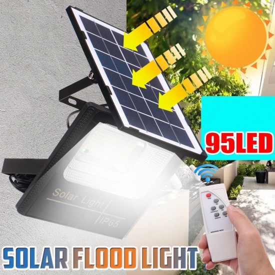 Solar Powered 95LED Street Light Outdoor Flood Lamp Garden Spotlight With Remote Control