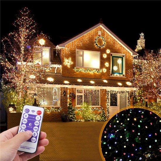 Solar Powered Dimmable 17M 8 Modes Timer 100 LED Fairy String Light Christmas Decor Remote Control