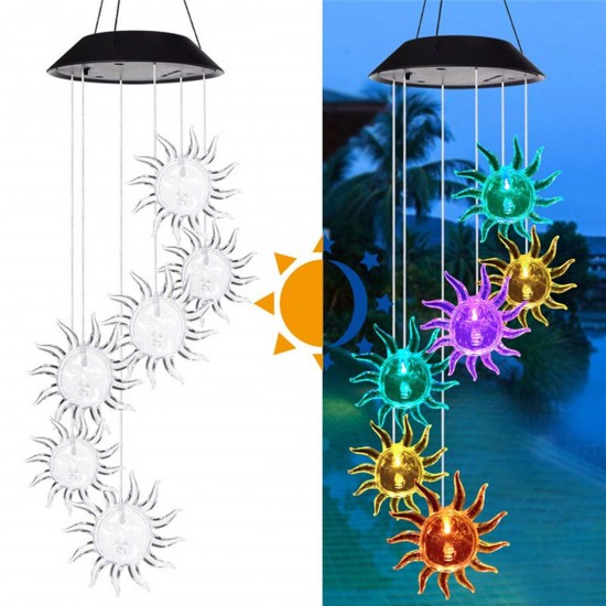 Solar Powered Hanging Wind Chimes Light Outdoor Color Changing LED Lamp Sun Garden Yard Decoration