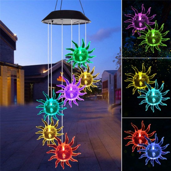 Solar Powered Hanging Wind Chimes Light Outdoor Color Changing LED Lamp Sun Garden Yard Decoration