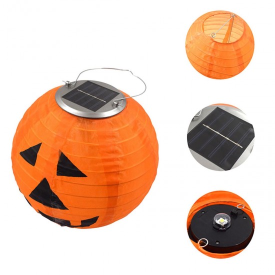 Solar Powered LED Pumpkin Night Light Lantern Hanging Lamp Halloween Decor