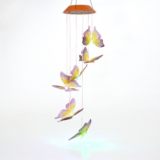 Solar Powered LED Wind Chime Light Hanging Color-Changing Yard Garden Butterfly Lamp Decor