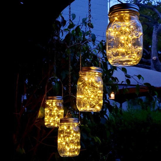 Solar Powered Mason Jar Lid 20LEDs Fairy String Light Hanging Party Garden Home Decor