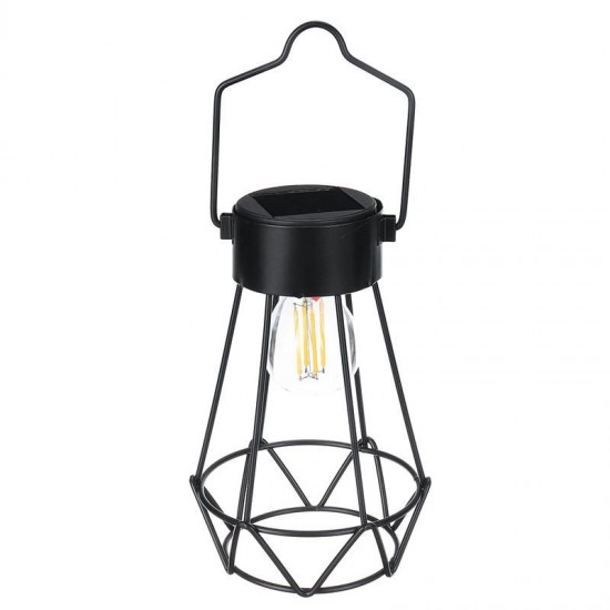 Solar Powered Retro Vintage Hanging Metal Cage Light Outdoor Garden Lantern With Bulb