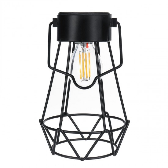 Solar Powered Retro Vintage Hanging Metal Cage Light Outdoor Garden Lantern With Bulb