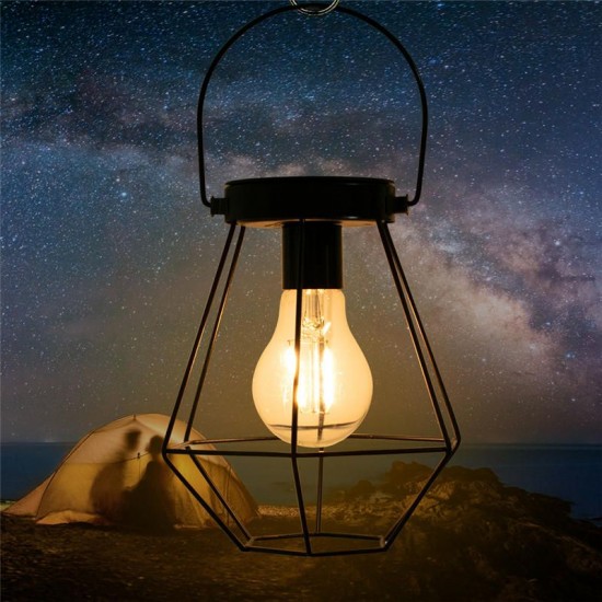 Solar Powered Vintage LED Lantern Hanging Light Outdoor Garden Yard Lamp Decor